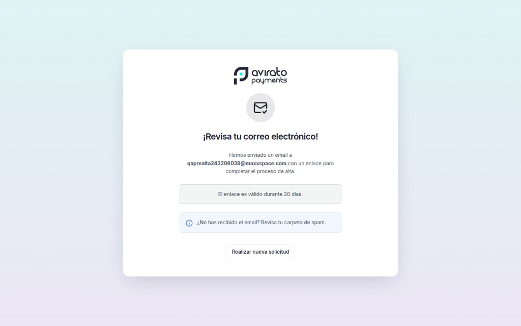 Confirmation screen: check your email