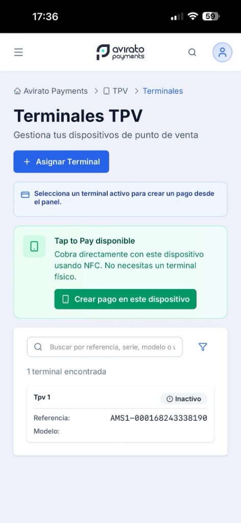 Tap to Pay terminals panel
